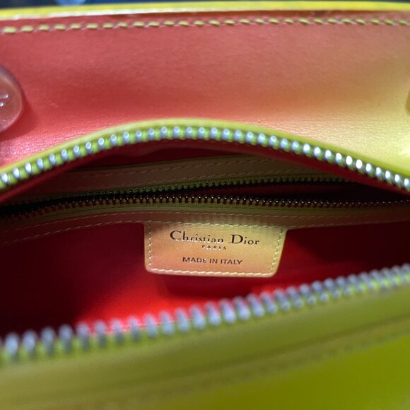 2014 CHRISTIAN DIOR BOX CALFSKIN GRADIENT MEDIUM LADY DIOR YELLOW ORANGE W/STRAP - Picture 11 of 15